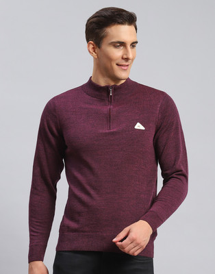 MONTE CARLO Solid High Neck Casual Men Maroon Sweater