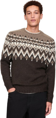 GAP Geometric Print Round Neck Casual Men Brown Sweater