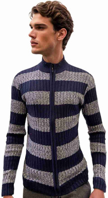 FORWARDS Woven High Neck Casual Men Dark Blue Sweater