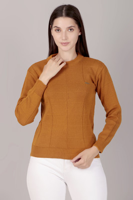 lewiston Self Design Round Neck Casual Men Yellow Sweater