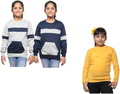 KAVYA Solid Round Neck Casual Girls Multicolor Sweater