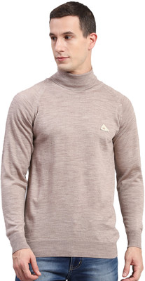 MONTE CARLO Solid High Neck Casual Men Beige Sweater