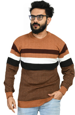 WoolCraft Striped Round Neck Casual Men Multicolor Sweater