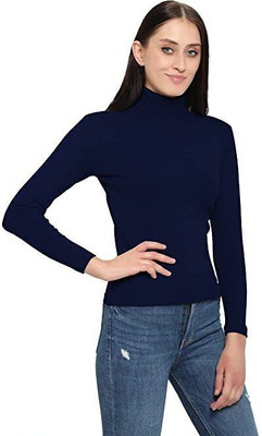 Gulika Solid High Neck Casual Women Dark Blue Sweater