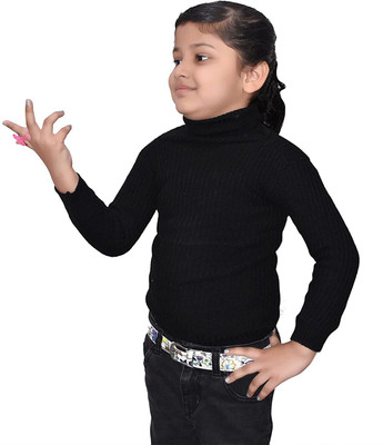 Hivata Solid High Neck Casual Baby Boys & Baby Girls Reversible Black Sweater