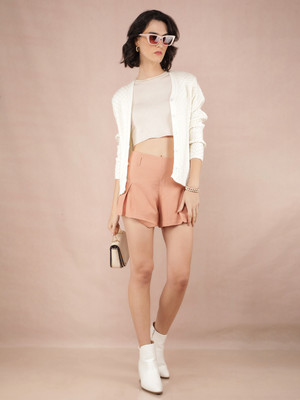 CRIMSOUNE CLUB Self Design V Neck Casual Women White Sweater
