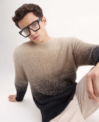 RARE RABBIT Self Design Crew Neck Casual Men Black Sweater