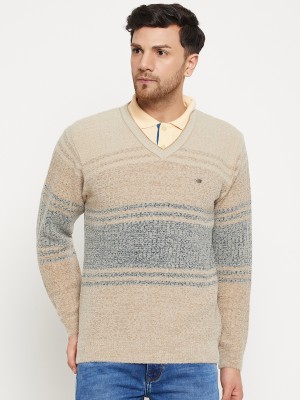 DUKE Self Design V Neck Casual Men Beige Sweater