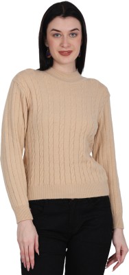 HITTIKA Self Design Round Neck Casual Women Beige Sweater