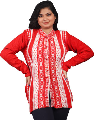 GTwo Printed Round Neck Casual Women Red Sweater