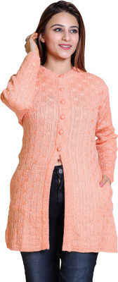 Varenyam Self Design Round Neck Party Women Orange Sweater