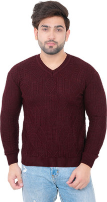 Dartline Solid High Neck Casual Men Maroon Sweater