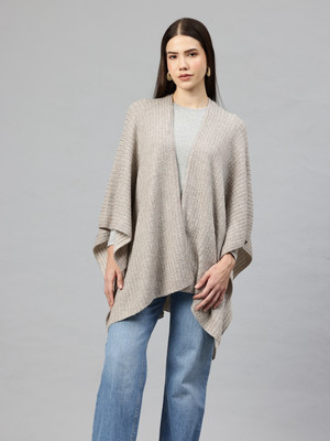 PIERRE CARLO Self Design V Neck Casual Women Beige Sweater