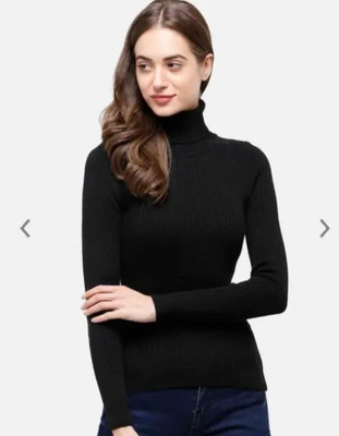 Mathurafashion Solid High Neck Casual Women Black Sweater