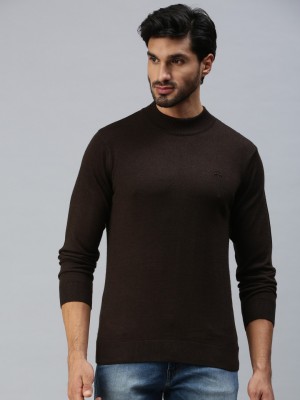 98 Degree North Woven Round Neck Casual Men Brown Sweater