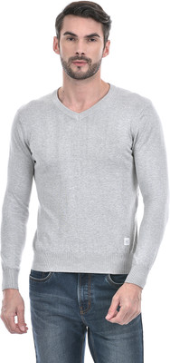 NUMERO UNO Solid V Neck Casual Men Grey Sweater