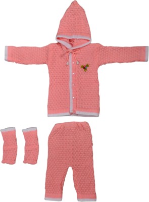 Ajsons Fashion Woven Hooded Neck Casual Baby Boys & Baby Girls Pink Sweater