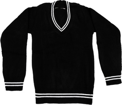 Okara Striped V Neck Casual Boys & Girls Black Sweater