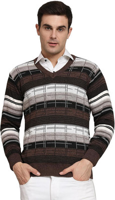 NICO WESLEY Striped V Neck Casual Men Black Sweater