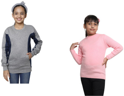 KAVYA Solid Round Neck Casual Girls Multicolor Sweater