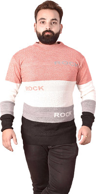 TASDIK GARMENTS Checkered Round Neck Party Men Reversible Pink Sweater
