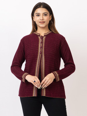 TWENTY ME Embroidered Round Neck Casual Women Maroon Sweater