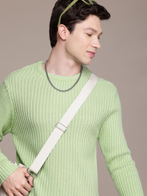 WROGN Self Design Round Neck Casual Men Green Sweater