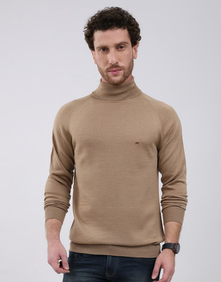 MONTE CARLO Solid High Neck Casual Men Brown Sweater