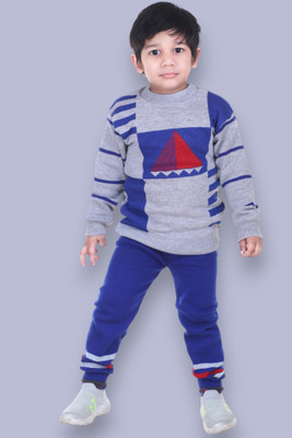 GTwo Printed Round Neck Casual Baby Boys Grey Sweater