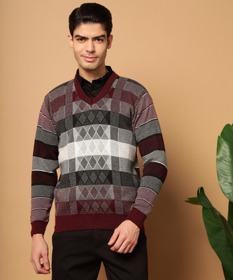 HERMISTON Striped V Neck Casual Men Multicolor Sweater