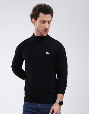 MONTE CARLO Solid High Neck Casual Men Black Sweater