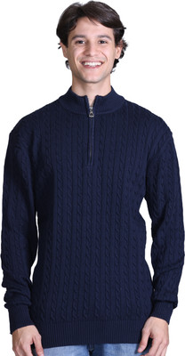DZANT Solid Turtle Neck Casual Men Dark Blue Sweater