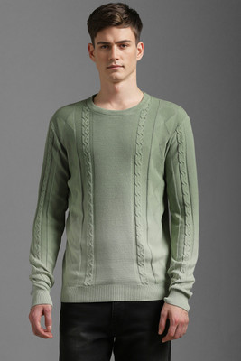 LOUIS PHILIPPE Self Design Crew Neck Casual Men Green Sweater
