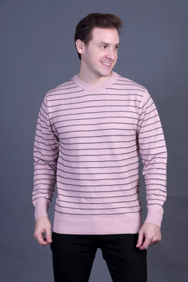 DZANT Striped Round Neck Casual Men Black Sweater