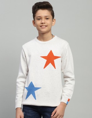 MONTE CARLO Self Design Round Neck Casual Boys White Sweater