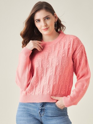 Modeve Self Design Crew Neck Casual Women Pink Sweater