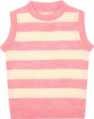 Elefantino Striped Round Neck Casual Boys & Girls Pink, White Sweater