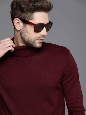 WROGN Solid High Neck Casual Men Maroon Sweater