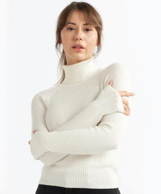 METRONAUT Solid High Neck Casual Women White Sweater