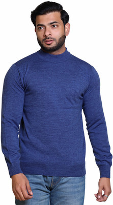 CAVARDI Solid Turtle Neck Casual Men Blue Sweater