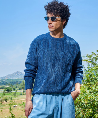 CAMPUS SUTRA Self Design Round Neck Casual Men Blue Sweater
