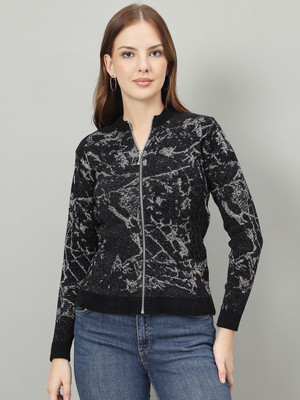 DUKE Printed Round Neck Casual Women Black Sweater