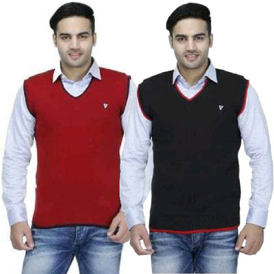 Shunit creation Solid V Neck Formal Men Black, Red Sweater