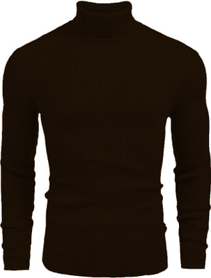 CAVDIA Striped Men High Neck Brown T-Shirt