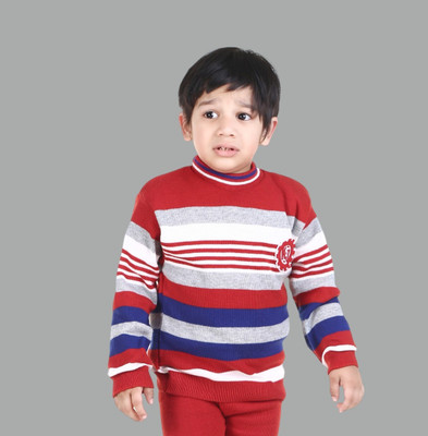 GTwo Woven Round Neck Casual Boys Red Sweater