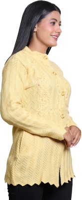 Jai Maa Chandi Fabrics Embroidered Round Neck Casual Women Yellow Sweater