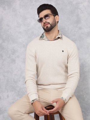 CRIMSOUNE CLUB Solid Round Neck Casual Men Beige Sweater