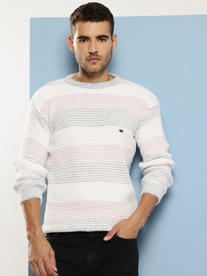 MUHURATAM Self Design Round Neck Casual Men Purple Sweater