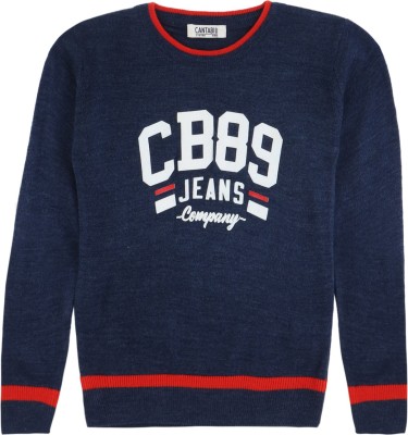 CANTABIL Printed Round Neck Casual Boys Blue Sweater