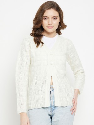 MADAME Self Design Round Neck Casual Women White Sweater